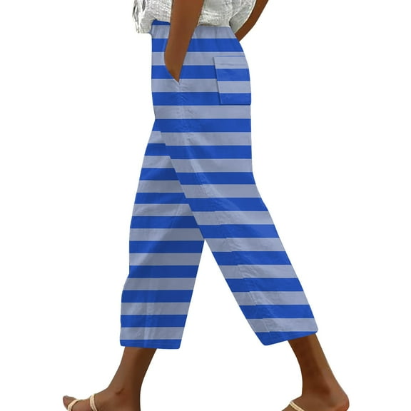 yunLCZ Pants for Women High Waisted Pants For Women Casual 2025 Summer Drawstring Elastic High Waist Linen Pants Wide Leg Cropped Trousers