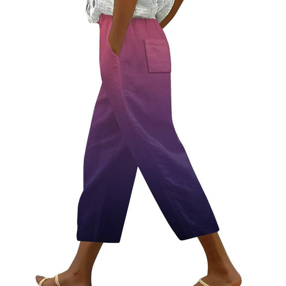 yunLCZ Pants for Women High Waisted Pants For Women Casual 2025 Summer Drawstring Elastic High Waist Linen Pants Wide Leg Cropped Trousers