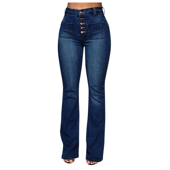 yunLCZ Pants for Women High Waisted Women Flare Jeans Mid Waist Bell Jeans Stretch Slim Pants Length Jeans