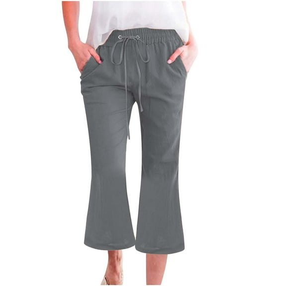 yunLCZ Pants for Women High Waisted Women's Fashionable Casual Cotton And Linen Pocket Waist Slim Bell Bottom Pants