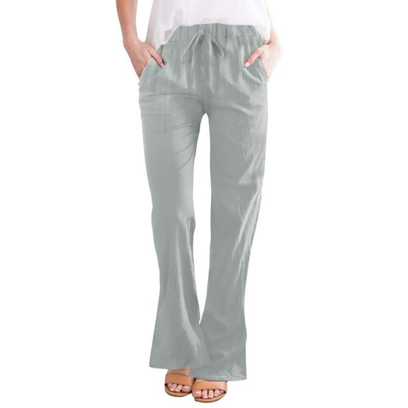 yunLCZ Pants for Women High Waisted Women's Fashionable Casual Cotton And Linen Pocket Waist Slim Bell Bottom Trousers