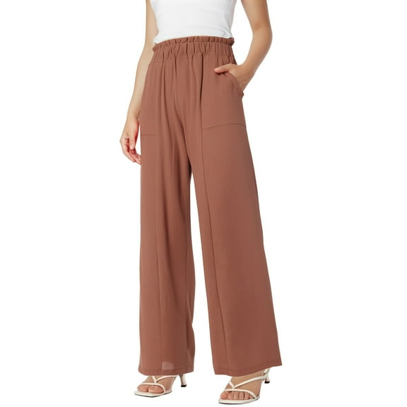 yunLCZ Pants for Women High Waisted Womens Daily Elastic Waist Pockets Straight Solid Color Casual Pants Loose Long Trousers