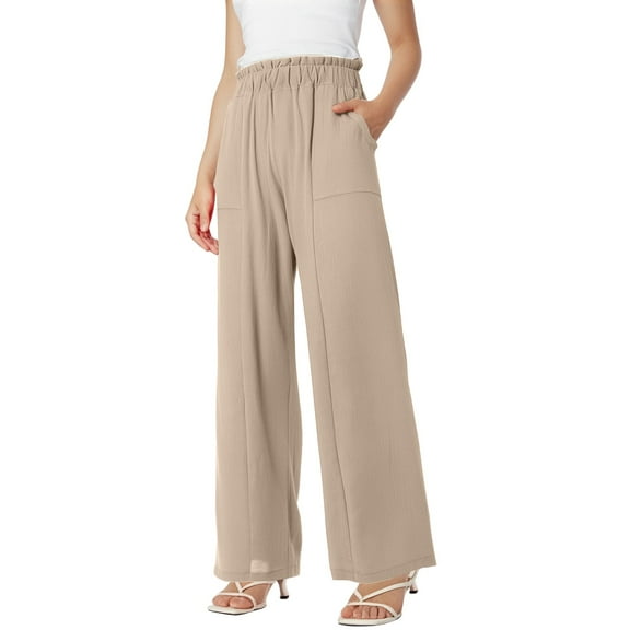 yunLCZ Pants for Women High Waisted Womens Daily Elastic Waist Pockets Straight Solid Color Casual Pants Loose Long Trousers