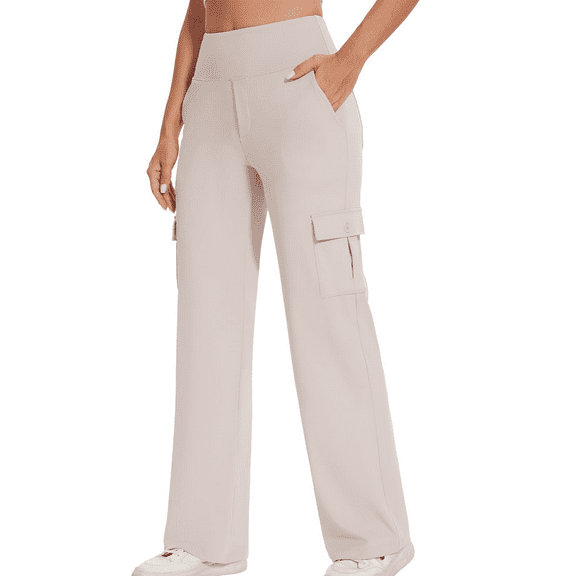 yunLCZ Pants for Women High Waisted Yoga Cargo Pants Women Wide Leg Pants With Pockets High Waist Stretch Dress Casual Business Work Travel Pants