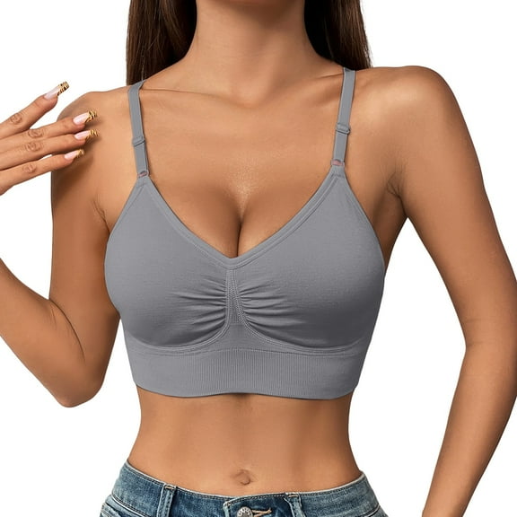 yunLCZ Push Up Everyday Bras High Support Bras For Women Adjustable Strap Full Coverage Up Bras Comfortable No Underwire Wireless Bras T-Shirt Bra Grey L