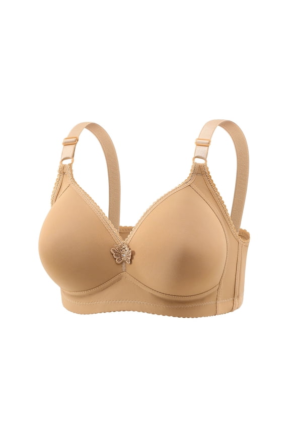 yunLCZ Push Up Everyday Bras Thin Laceless Comfortable Breathability Underwear Large Size Brater Buckle Female Bra V Neck Vest Bralette Wireless Bra Bras for Women Khaki 46
