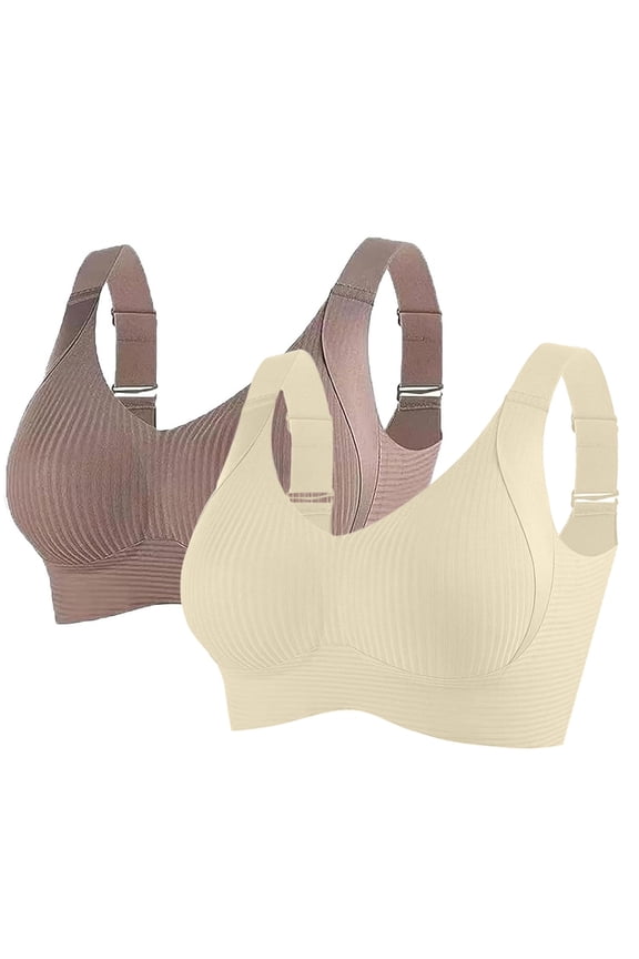yunLCZ Push Up Everyday Bras Sports Bras For Women Comfortable Ribbed Wireless Bralettes Adjustable Padded Everyday Bra 2PC Bras for Women