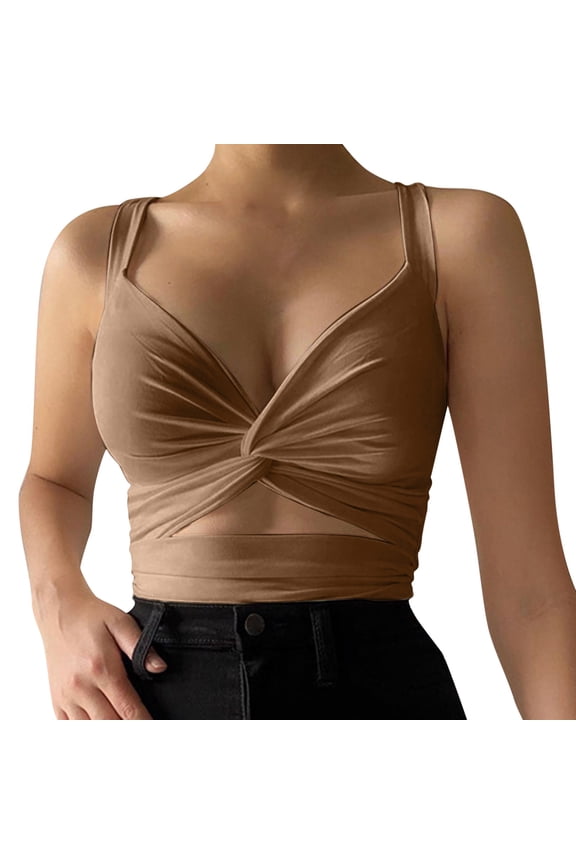 yunLCZ Seamless Shapewear Camisole Women's Casual Sports Low Cut Elastic Tight Sexy Back Lace Up Top Suspender Vest Shapewear Camisole for Daily Wear Coffee M