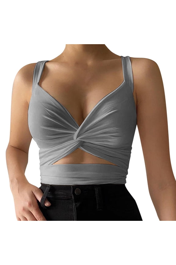 Seamless Shapewear Camisole Women's Casual Sports Low Cut Elastic Tight Sexy Back Lace Up Top Suspender Vest Shapewear Camisole with Shelf Bra Grey M
