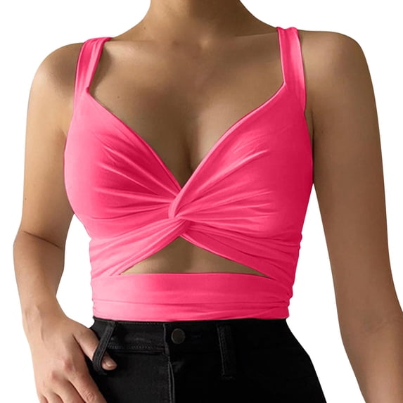 yunLCZ Shapewear for Layering Women's Casual Sports Low Cut Elastic Tight Sexy Back Lace Up Top Suspender Vest Wire-Free Shapewear Camisole Hot Pink S