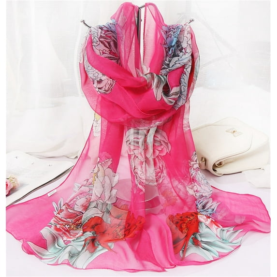 yunLCZ Silk Hair Scarf Scarfs for Women Lightweight Fashion Scarves Print Floral Pattern Scarf Shawl Wraps Evening Wedding Bridesmaid Gifts Chiffon Hot Pink One Size