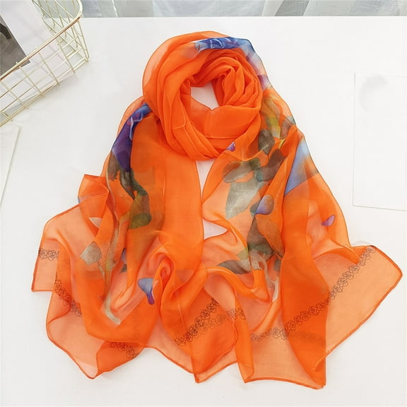 yunLCZ Silk Hair Scarf Scarfs for Women Lightweight Fashion Scarves Print Floral Pattern Scarf Shawl Wraps Evening Wedding Bridesmaid Gifts Chiffon Orange One Size