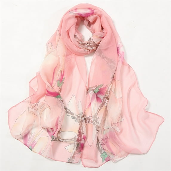 yunLCZ Silk Head Scarf Scarfs for Women Lightweight Fashion Scarves Print Floral Pattern Scarf Shawl Wraps Evening Wedding Bridesmaid Gifts Chiffon Pink One Size