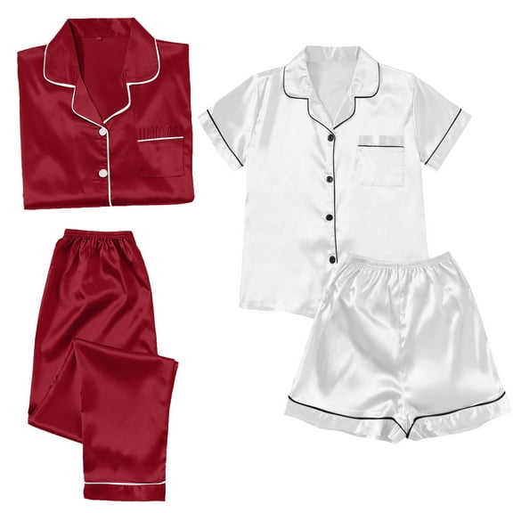 yunLCZ Silk Pajamas for Men Satin Pyjamas Women's Short 4 Piece Pyjamas Short Sleeve Sleepwear And Shorts Set Women Sets Leisure Suit Loungewear Nightshirt