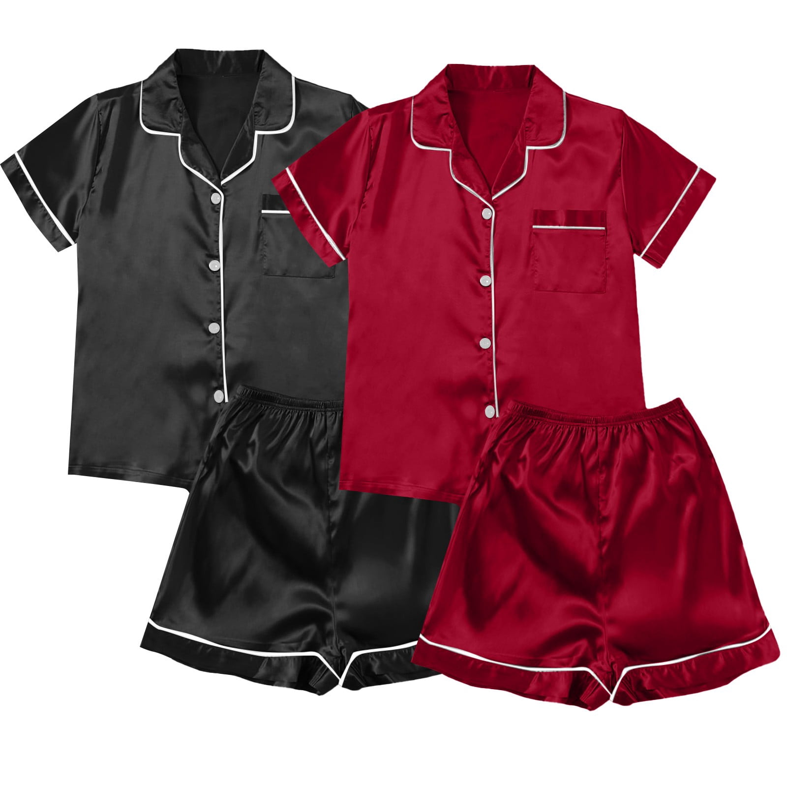 Silk Pajamas for Men Satin Pyjamas Women's Short 4 Piece Pyjamas Short Sleeve Sleepwear And Shorts Set Women Sets Leisure Suit Loungewear Nightshirt