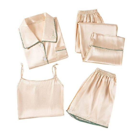 yunLCZ Silk Pajamas for Men Satin Pyjamas Women's Short 4 Piece Pyjamas Short Sleeve Sleepwear And Shorts Set Women Sets Leisure Suit Loungewear Sleepdress