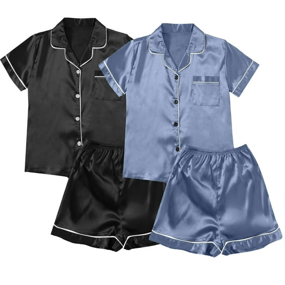 yunLCZ Silk Pajamas for Men Satin Pyjamas Women's Short 4 Piece Pyjamas Short Sleeve Sleepwear And Shorts Set Women Sets Leisure Suit Loungewear Sleepwear