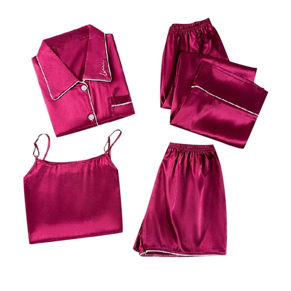 yunLCZ Silk Pajamas for Men Satin Pyjamas Women's Short 4 Piece Pyjamas Short Sleeve Sleepwear And Shorts Set Women Sets Leisure Suit Loungewear Sleepwear