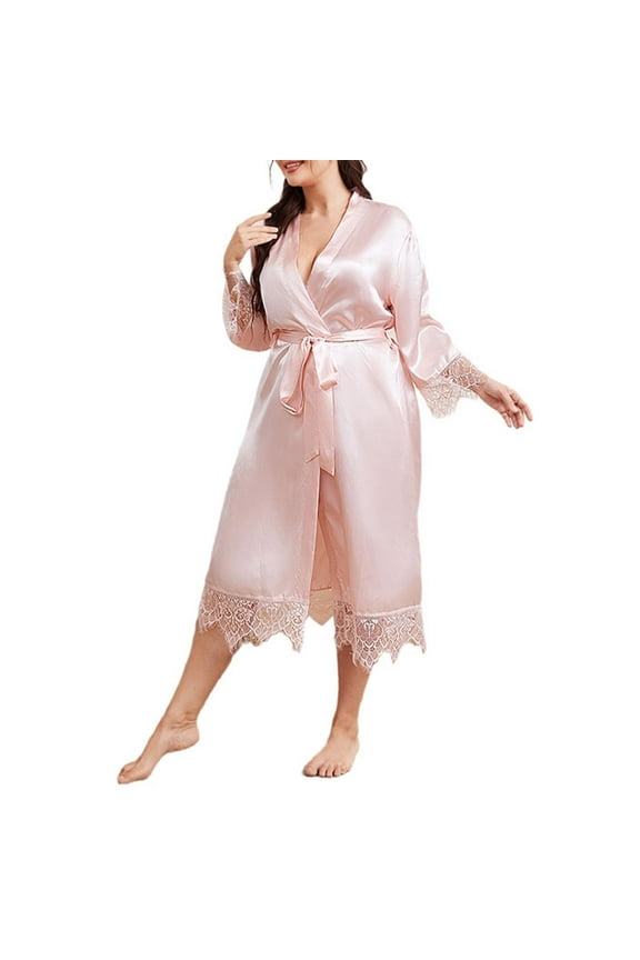 Silk Pajamas for Men Extra Size Summer Cardigan Nightgown Long Sleeved Home Clothes Mid Length Bathrobe Ice Silk Pajamas Female Nightshirt