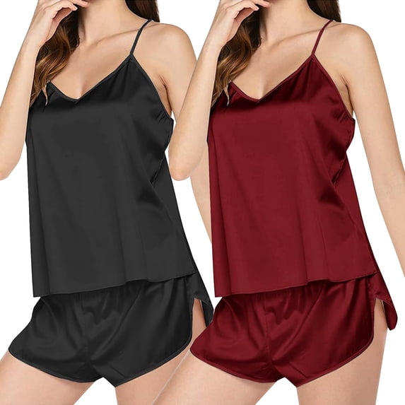 yunLCZ Silk Pajamas for Men Satin Women's Pajamas Set V Neck Lace Camisole Undershirt Sleeveless Shorts Women's Loungewear Nightdress for women
