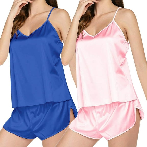 yunLCZ Silk Pajamas for Men Satin Women's Pajamas Set V Neck Lace Camisole Undershirt Sleeveless Shorts Women's Loungewear Nightshirt