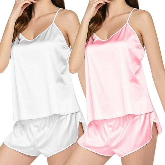yunLCZ Silk Pajamas for Men Satin Women's Pajamas Set V Neck Lace Camisole Undershirt Sleeveless Shorts Women's Loungewear Nightshirt
