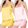 thumbnail image 1 of yunLCZ Silk Pajamas for Men Satin Women's Pajamas Set V Neck Lace Camisole Undershirt Sleeveless Shorts Women's Loungewear Sleepwear, 1 of 4