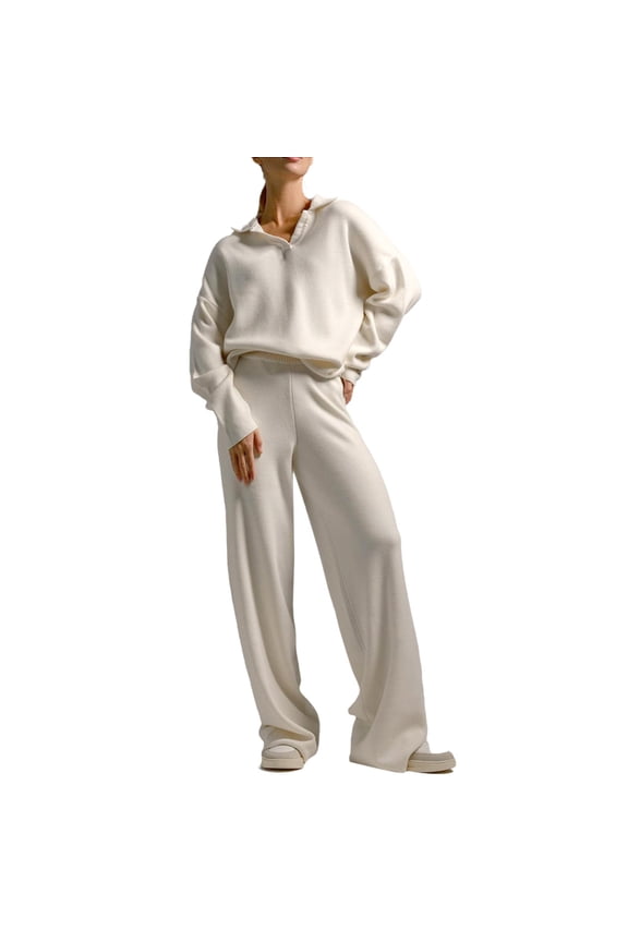 yunLCZ Silk Pajamas for Men Women's Knitted Suit Autumn And Winter Sweater Suit Collar Knitted Pullover Wide Leg Trousers Two Set Pajama Dress