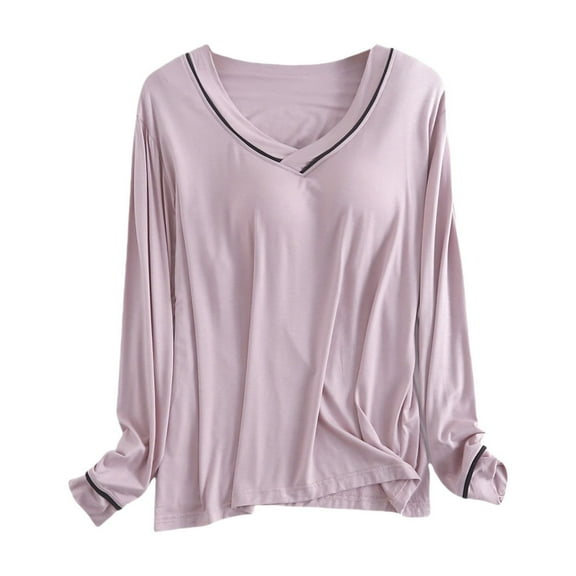 yunLCZ Silk Pajamas for Men Women's Long Sleeve Sleep T Shirt Basic Layer Stretchy Shirts Neck Pajama Top Nightshirt