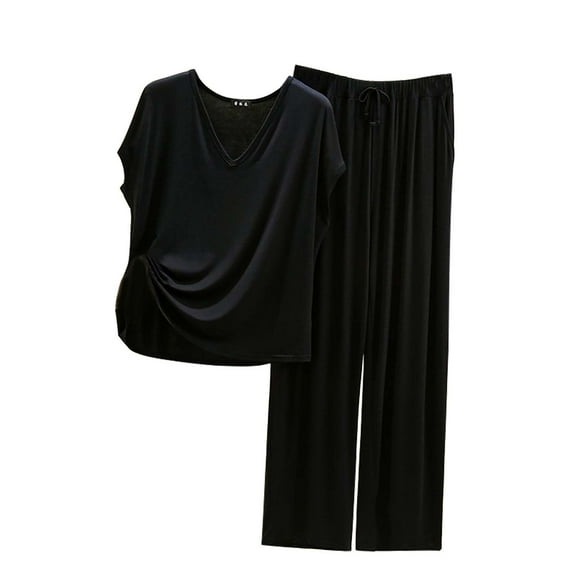 yunLCZ Silk Pajamas for Men Women's Pajama Set 2 Matching Set Short Sleeve Top And Pants Set With Pockets Pajama Dress