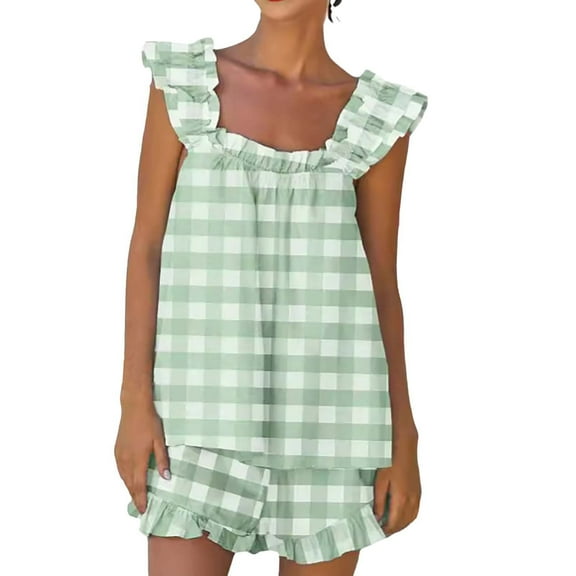 yunLCZ Silk Pajamas for Men Women's Pajama Set Soft Cotton Set Summer 2 Outfits Ruffle Trim Top And Shorts Set Sleepwea Nightdress for women