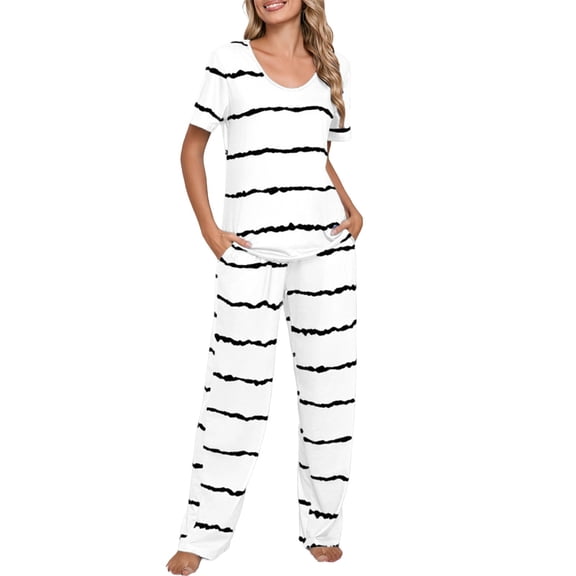 Gkeoshab Silk Pajamas for Men Women's Spring And Summer Striped Pajamas Pajamas Set Sleepwear