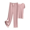 thumbnail image 1 of yunLCZ Silk Pajamas for Men Womens Daily Family Clothes Short Sleeve Tops Pants Shirt Trousers Set Nightshirt, 1 of 3