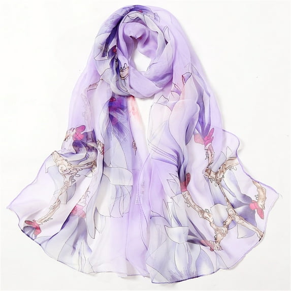 yunLCZ Silk Scarf for Women Hair Scarfs for Women Lightweight Fashion Scarves Print Floral Pattern Scarf Shawl Wraps Evening Wedding Bridesmaid Gifts Chiffon Purple One Size