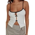 thumbnail image 1 of yunLCZ Square Neck Tank Top 2025 Spring/Summer New Women's Sweet And Spicy Style Strap Top Color Contrasting Short Slim Fit Top Summer Sleeveless Tops, 1 of 3