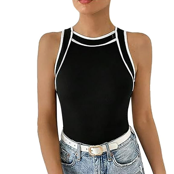 yunLCZ Square Neck Tank Top New Women's Clothing European And American Style Neck Hanging Fashion Color Neck Hanging Short Vest Sweater Summer Sleeveless Tops