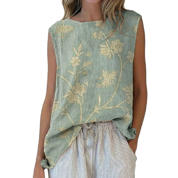 yunLCZ Square Neck Tank Top Vintage Floral Print Vest For Women Timeless Summer Sleeveless Tops
