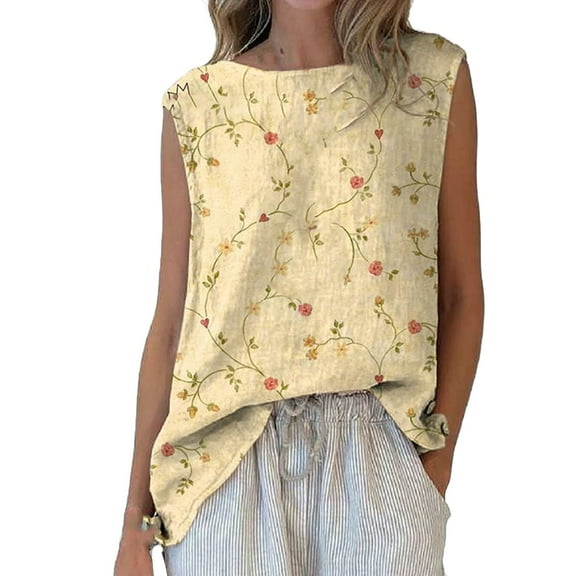 yunLCZ Square Neck Tank Top Vintage Floral Print Vest For Women Timeless Summer Sleeveless Tops