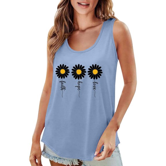 yunLCZ Square Neck Tank Top Women's 2025 Popular Round Neck Short Sleeved 2D Printed Casual Loose And Versatile Vest Suspender Summer Sleeveless Tops