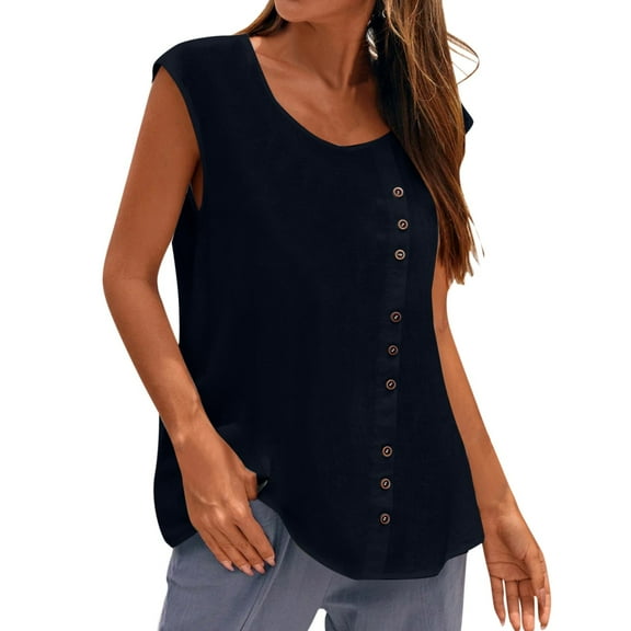 yunLCZ Women Shirts Women's 2025 Summer New Large Size Casual And Fashionable Loose Round Neck Sleeveless Cotton Linen Vest For Women