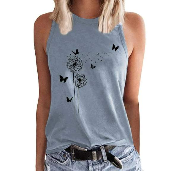 yunLCZ Square Neck Tank Top Women's Fashion Comfortable Casual Flower Printing Round Neck Top Vest Summer Sleeveless Tops