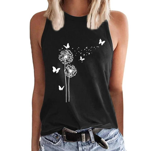 yunLCZ Square Neck Tank Top Women's Fashion Comfortable Casual Flower Printing Round Neck Top Vest Summer Sleeveless Tops