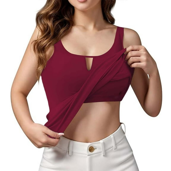 yunLCZ Square Neck Tank Top Women's Fashionable Casual Soft And Comfortable With Chest Pad Solid Color Vest Summer Sleeveless Tops