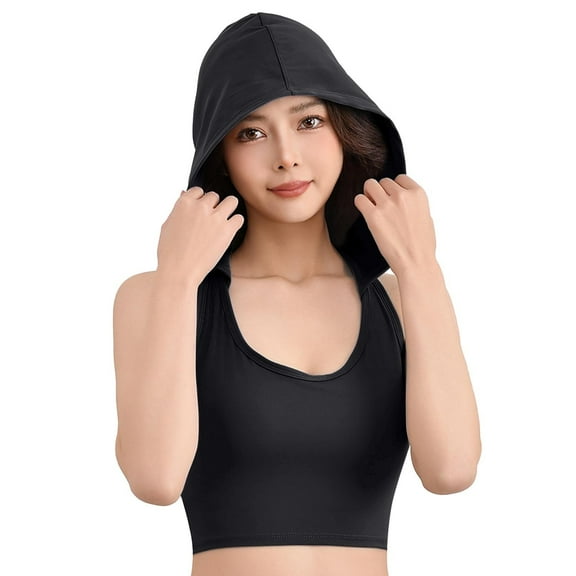 yunLCZ Square Neck Tank Top Women's New Back Anti Glare Hooded Versatile Fitness Fixed Cup With Chest Cushion Yoga Sports Vest Summer Sleeveless Tops