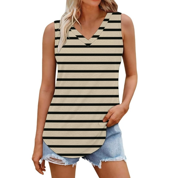 yunLCZ Square Neck Tank Top Women's Short Sleeved T Shirt Print Vest 2025 Loose Casual V Neck Shirt Flowing Sleeveless Summer Top Summer Sleeveless Tops