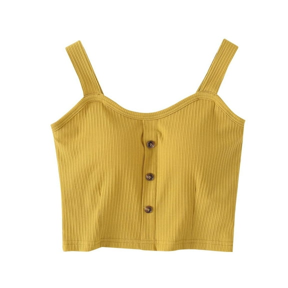 yunLCZ Square Neck Tank Top Women's Solid Color Tank Top With Chest Cushion And Camisole Worn Outside Sexy Exposed Navel Cup No Ring Tank Top Summer Sleeveless Tops