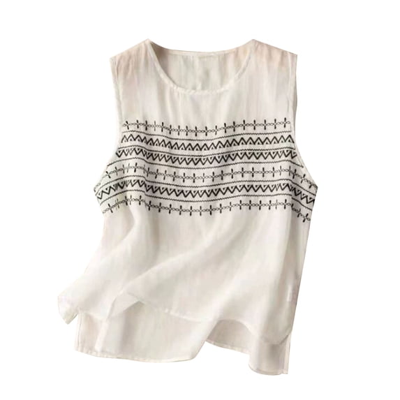 yunLCZ Square Neck Tank Top Women's Summer New Thin Cotton And Linen Sleeveless Vest Suspender Solid Color Embroidered Literary Vest Top Loose Vest Suspender Summer Sleeveless Tops