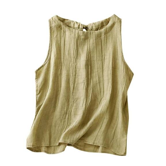 yunLCZ Square Neck Tank Top Women's Summer Solid Color Pleated Tense Vest Literary Retro Cotton Linen Loose Sleeveless Top For Women's Vest Suspender Summer Sleeveless Tops