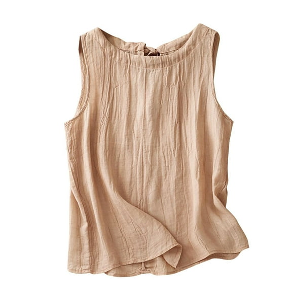 yunLCZ Square Neck Tank Top Women's Summer Solid Color Pleated Tense Vest Literary Retro Cotton Linen Loose Sleeveless Top For Women's Vest Suspender Summer Sleeveless Tops