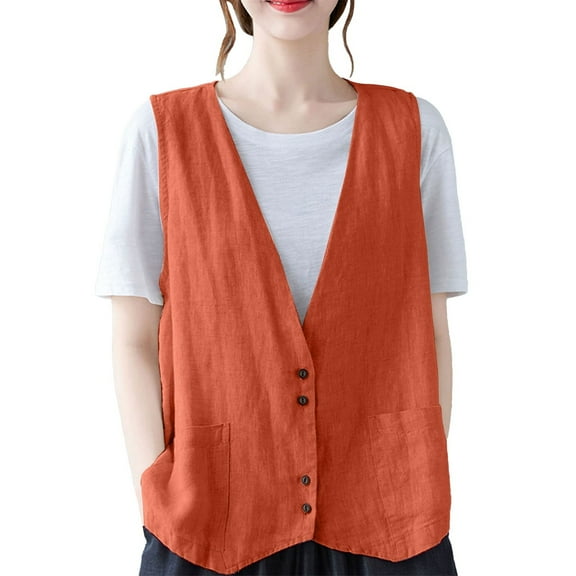 yunLCZ Square Neck Tank Top Womens Cotton Linen Vest Casual Loose V Neck Sleeveless Vests With Pockets Summer Sleeveless Tops